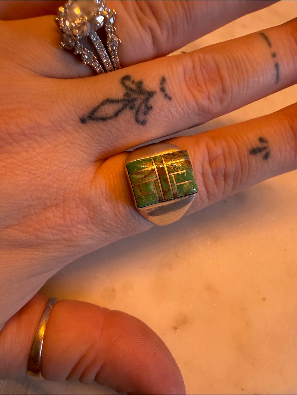 Sterling Silver Green Inlay Statement Ring